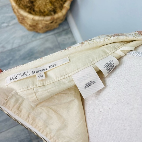 Rachel Roy Cream Sequin Metallic Lace A Line Ruffle Mini Skirt - Picture 4 of 4